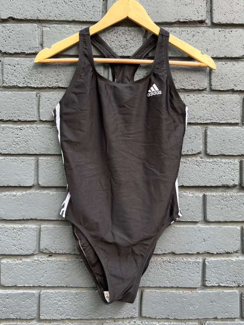 RARE VTG 90s Adidas Authentic USA Made Classic Swimsuit Black White Stripes 36